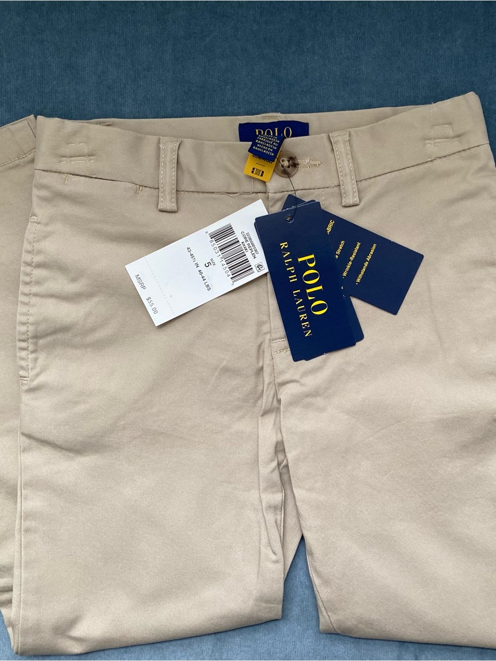 NWT Little Boy POLO Ralph Lauren Zip Khaki Pants Size 5/5T. Navy pony.